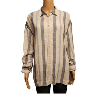 Linen Striped Button Down Shirt by Black Tape Size M